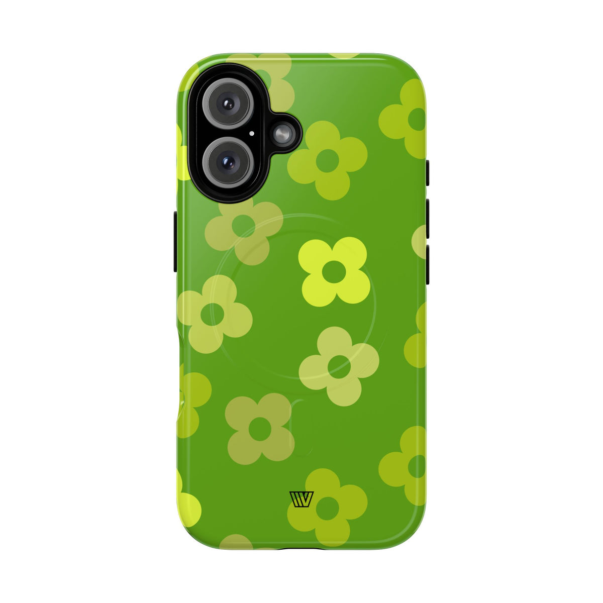Green Retro Flowers MagSafe Tough iPhone Case – iPhone 16, Glossy