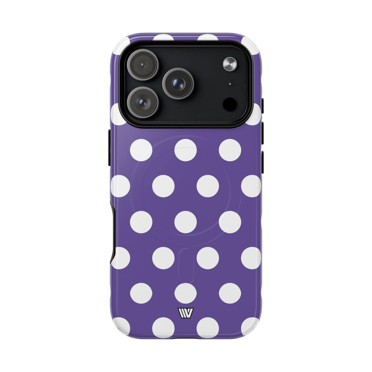 Purple Polka Dots MagSafe Tough iPhone Case – iPhone 17 Pro, Glossy