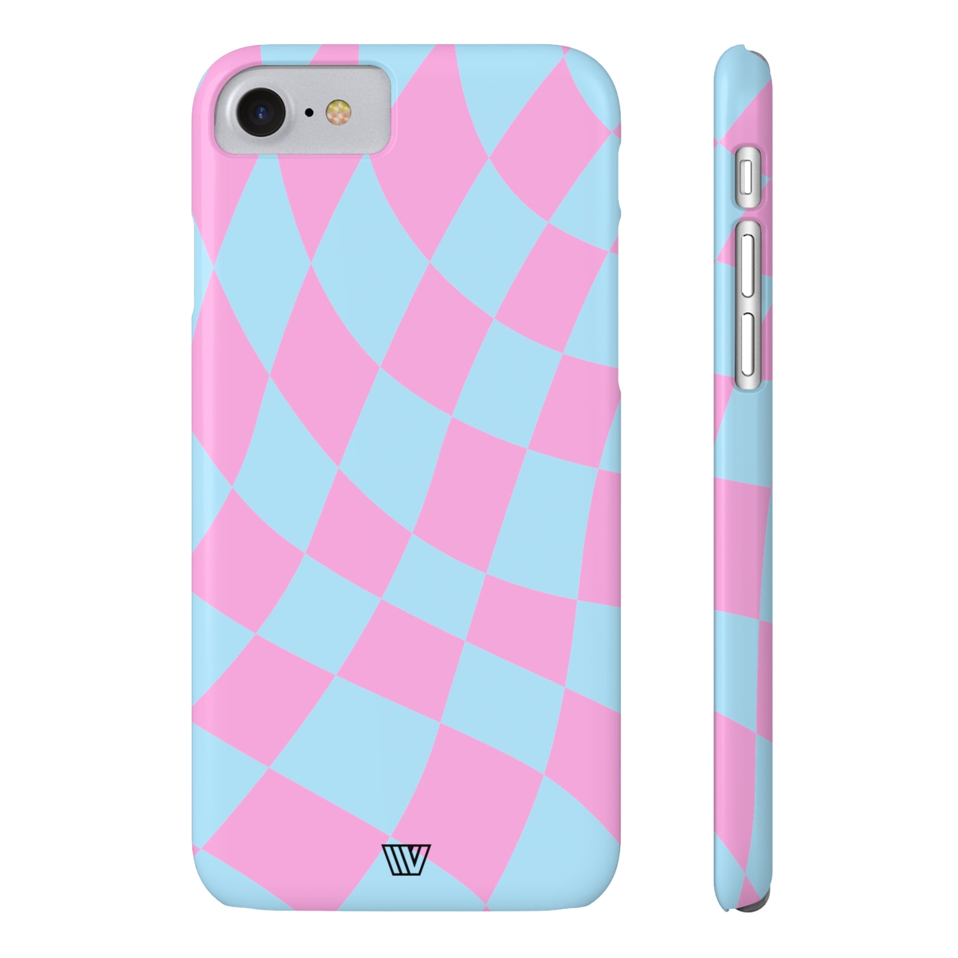 BLUE PINK CURVY CHECKERBOARD | Slim iPhone Case - Trovvve