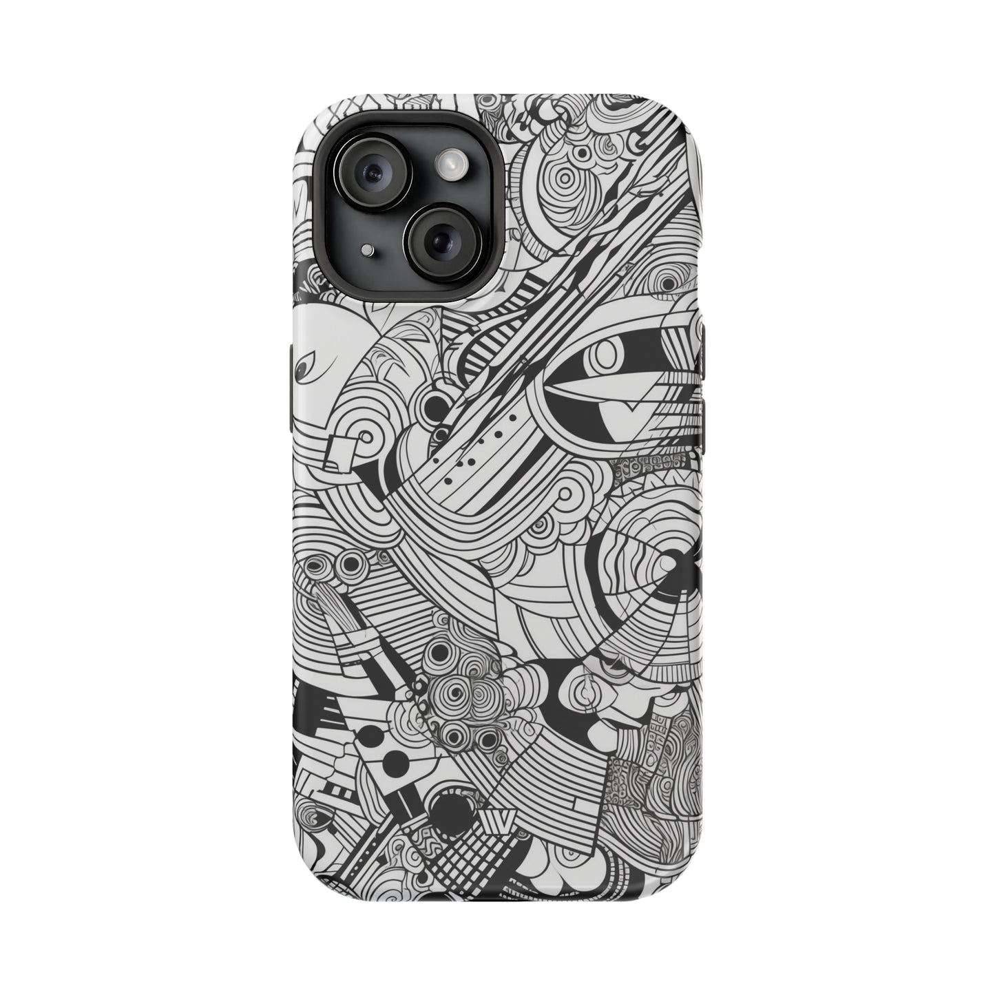 B&W ABSTRACT DOODLE | MagSafe Tough iPhone Case - Trovvve