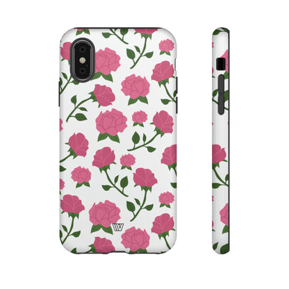 PINK ROSES ON WHITE | Tough Phone Case