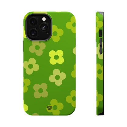 GREEN RETRO FLOWERS | MagSafe Tough iPhone Case