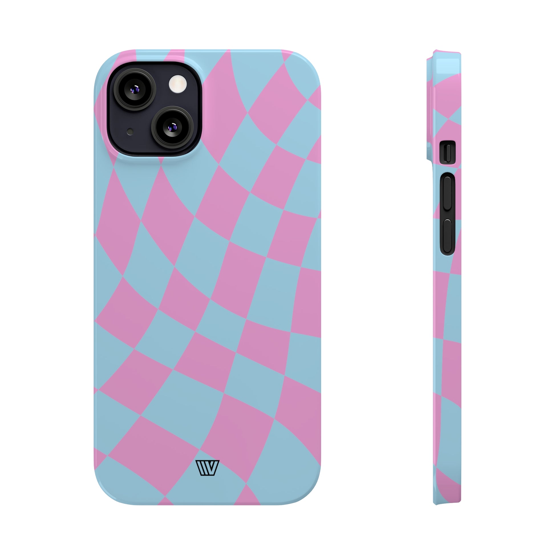 BLUE PINK CURVY CHECKERBOARD | Slim iPhone Case - Trovvve