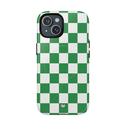 Green White Checkerboard MagSafe Tough iPhone Case – iPhone 15, Glossy