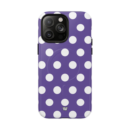 Purple Polka Dots MagSafe Tough iPhone Case – iPhone 14 Pro Max, Glossy