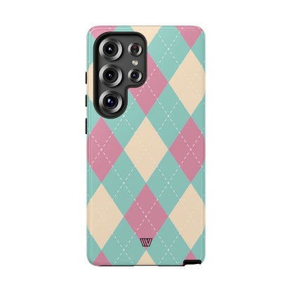 Blue Pink Beige Argyle Tough Phone Case – Samsung Galaxy S25 Ultra, Glossy