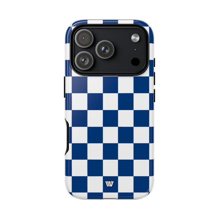 Blue White Checkerboard Tough Phone Case – iPhone 18 Pro, Glossy