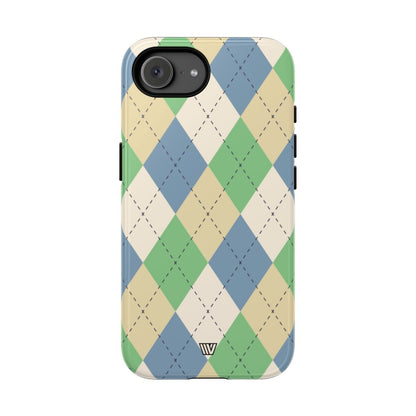 Green Blue Beige Argyle Tough Phone Case – iPhone 16e, Glossy