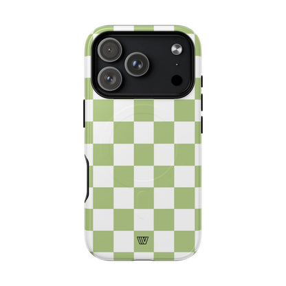 PALE OLIVE WHITE CHECKERBOARD | MagSafe Tough iPhone Case