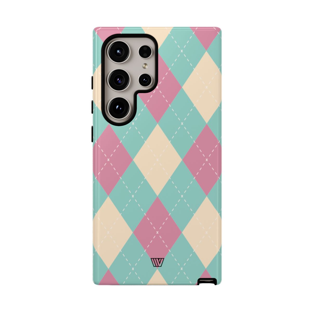 Blue Pink Beige Argyle Tough Phone Case – Samsung Galaxy S24 Ultra, Glossy