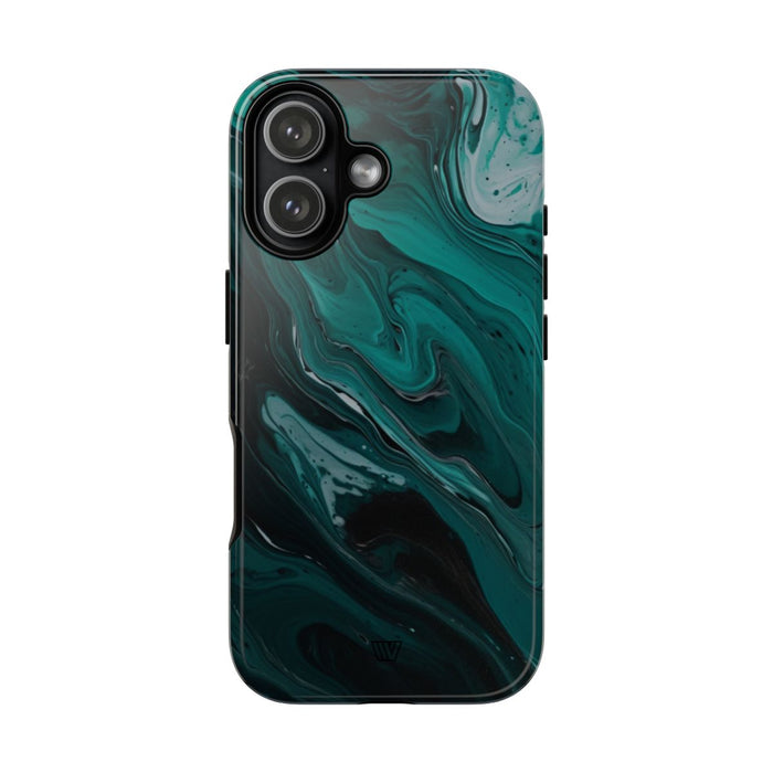 Teal Paint Swirl Tough Phone Case – iPhone 17, Glossy
