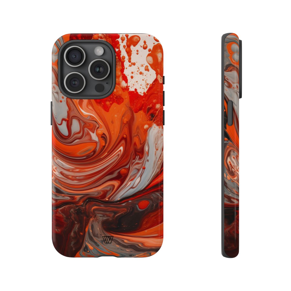 White Fire Paint Swirl Tough Phone Case – iPhone 15 Pro Max, Glossy