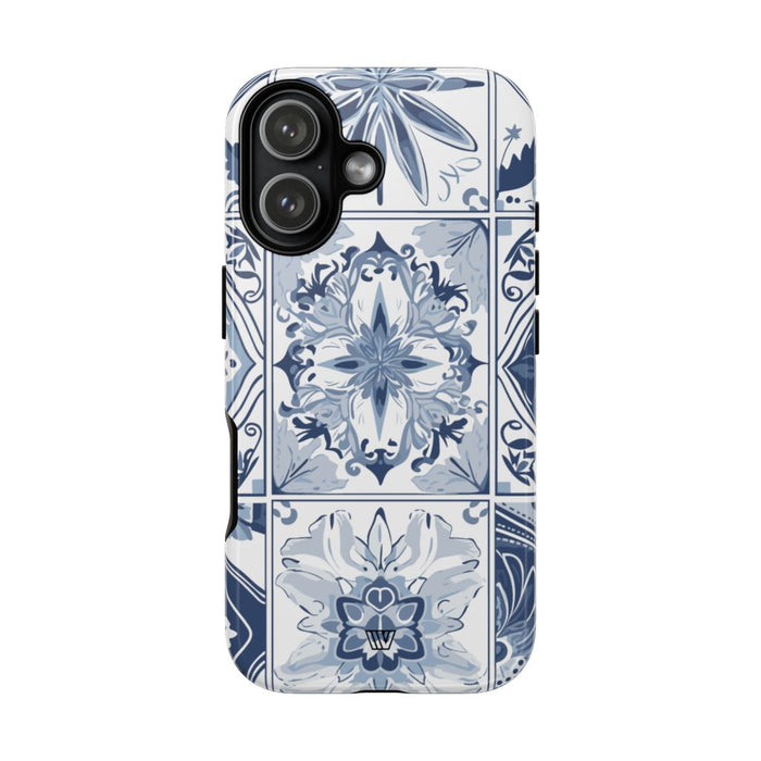 Blue White Tile Tough Phone Case – iPhone 17, Glossy