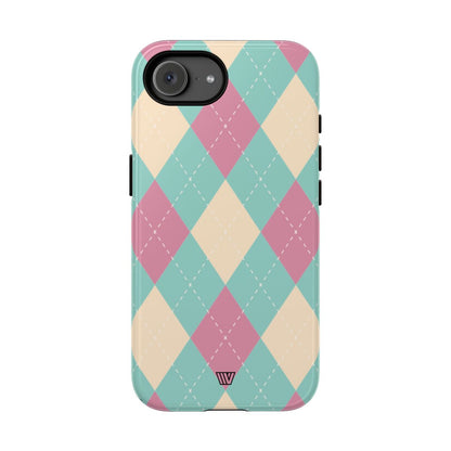 Blue Pink Beige Argyle Tough Phone Case – iPhone 16e, Glossy
