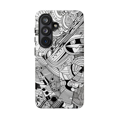 B&W Abstract Doodle Tough Phone Case – Samsung Galaxy S26, Glossy