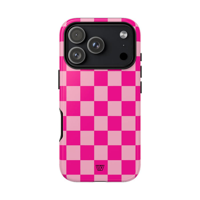 Hot Pink Checkerboard Tough Phone Case – iPhone 18 Pro, Glossy