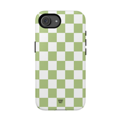 Pale Olive White Checkerboard Tough Phone Case – iPhone 16e, Glossy