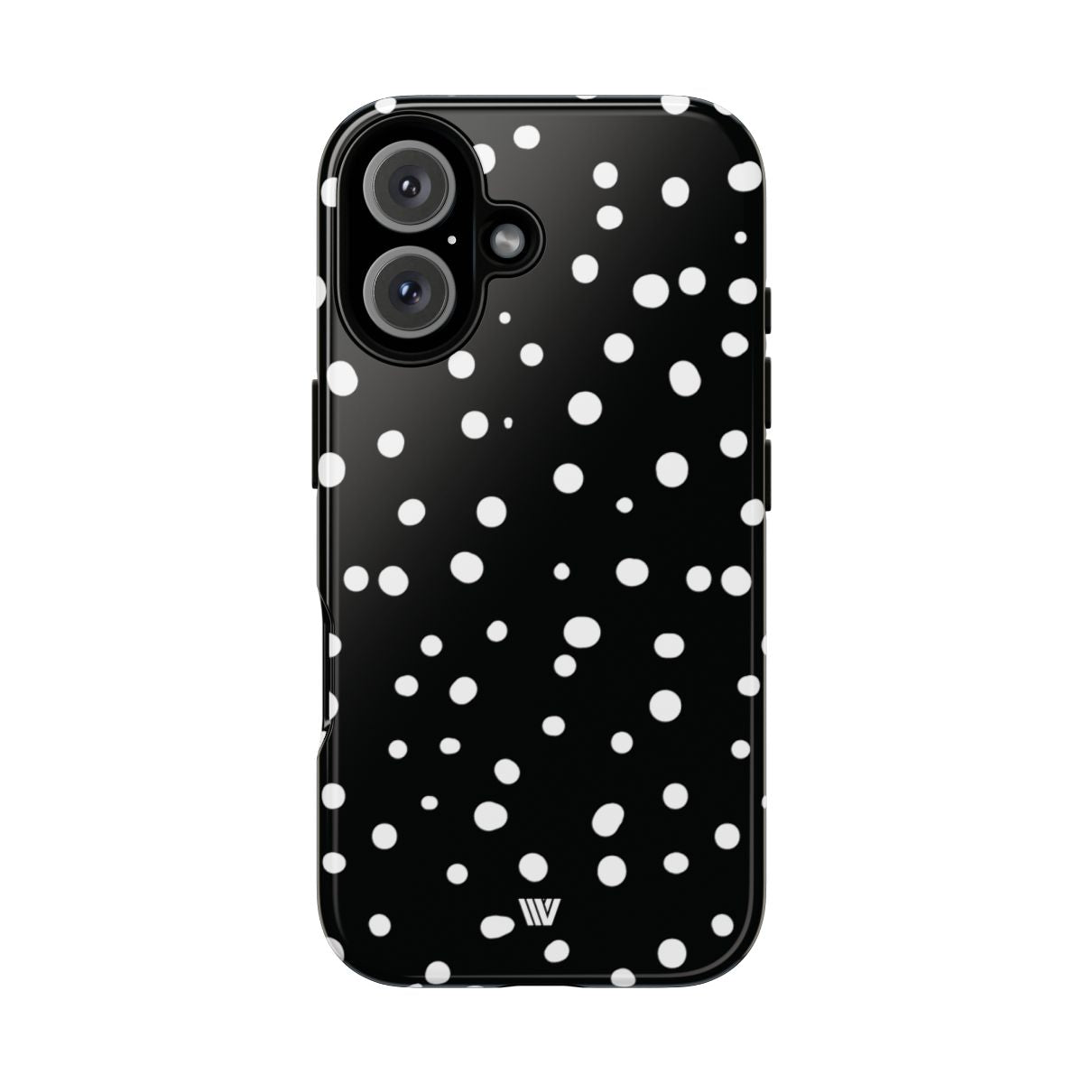 Black and White Dots Tough Phone Case – iPhone 16, Glossy