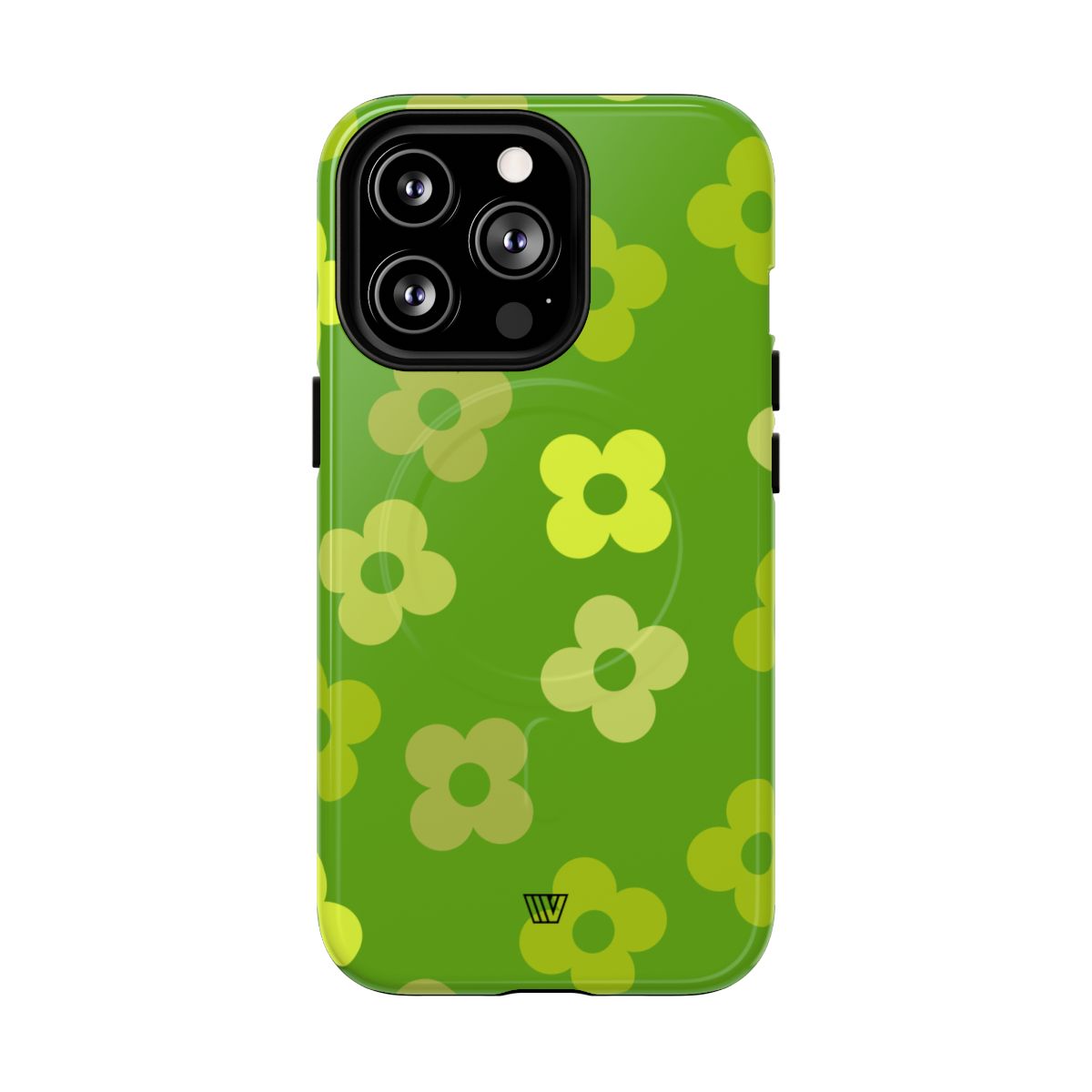 Green Retro Flowers MagSafe Tough iPhone Case – iPhone 13 Pro, Glossy