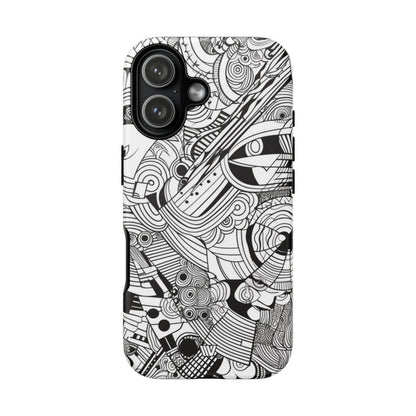 B&W Abstract Doodle Tough Phone Case – iPhone 17, Matte