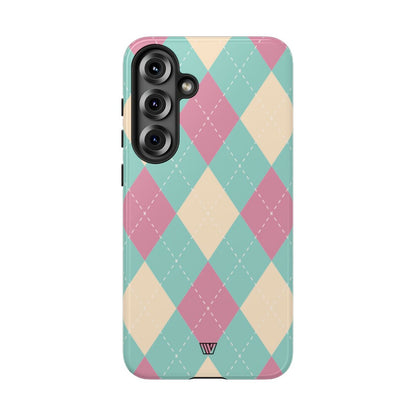 Blue Pink Beige Argyle Tough Phone Case – Samsung Galaxy S25 Plus, Glossy