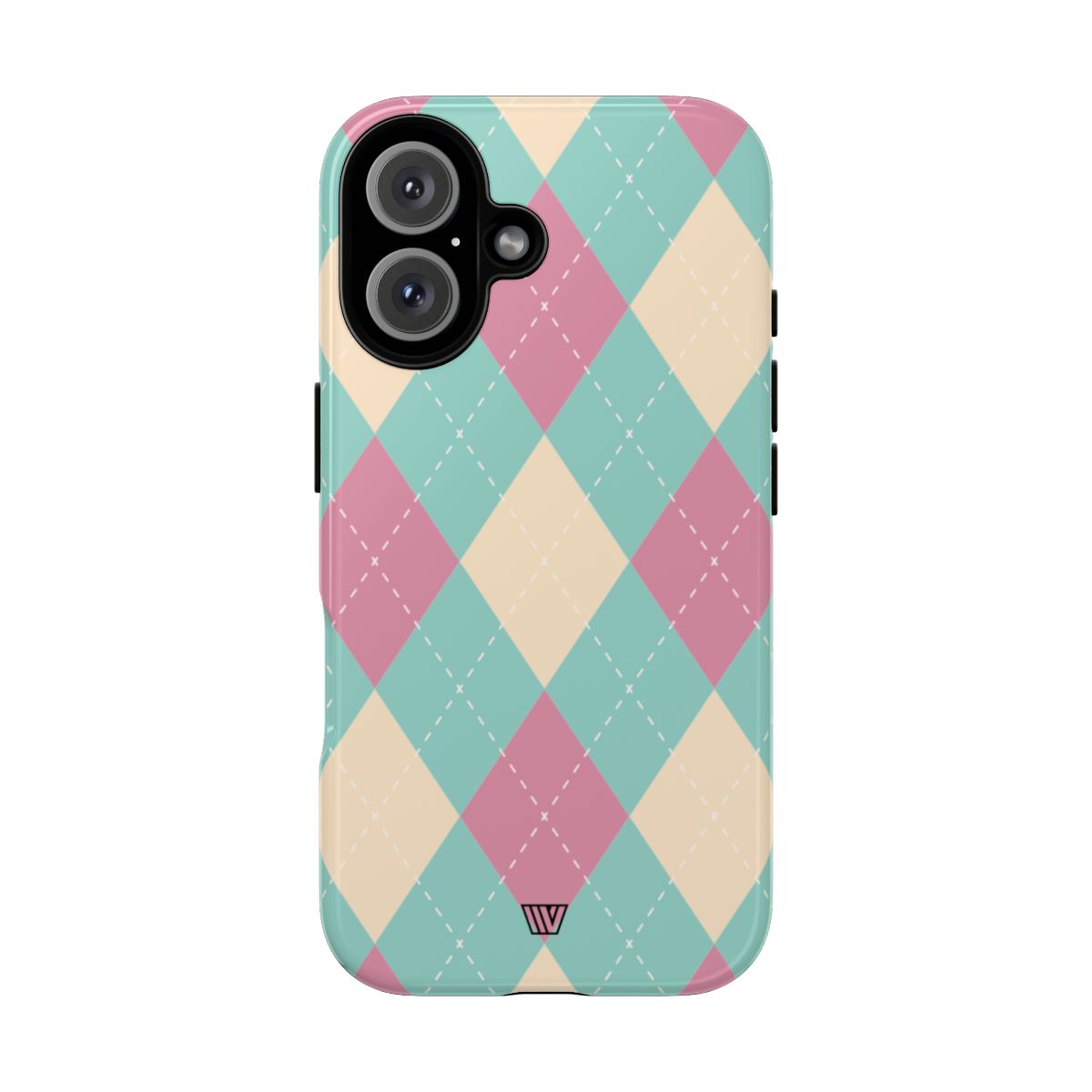 Blue Pink Beige Argyle Tough Phone Case – iPhone 16, Glossy