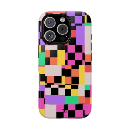 Mashed Up Checkerboard Tough Phone Case – iPhone 16 Pro, Glossy