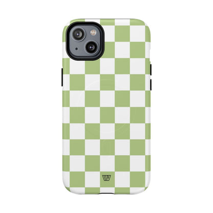 PALE OLIVE WHITE CHECKERBOARD | MagSafe Tough iPhone Case