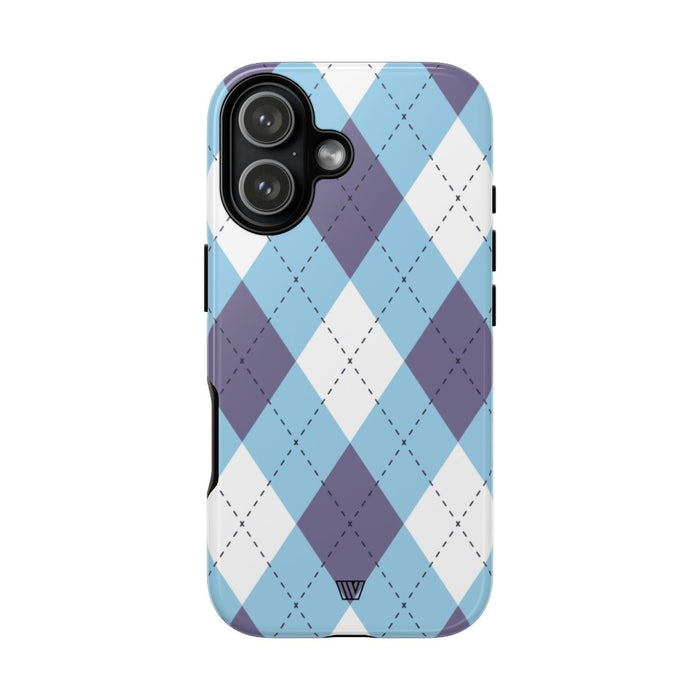 Blue White Purple Argyle Tough Phone Case – iPhone 17, Glossy