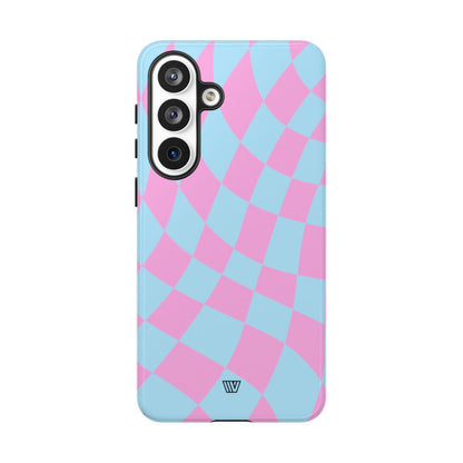 Blue Pink Curvy Checkerboard Tough Phone Case – Samsung Galaxy S26 Plus, Glossy