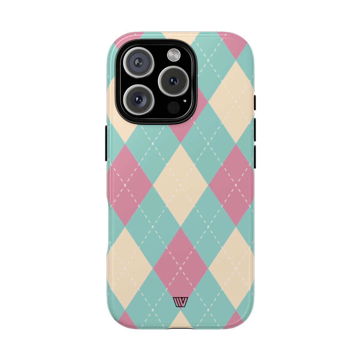 Blue Pink Beige Argyle Tough Phone Case – iPhone 16 Pro, Glossy