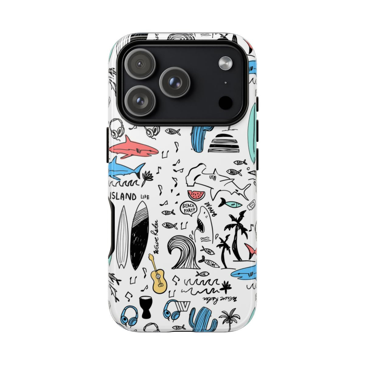 Doodle Beach Party Tough Phone Case – iPhone 17 Pro, Glossy