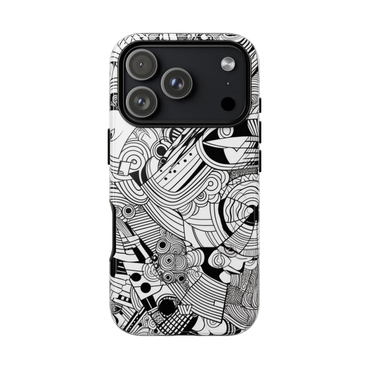 B&W Abstract Doodle Tough Phone Case – iPhone 17 Pro, Glossy