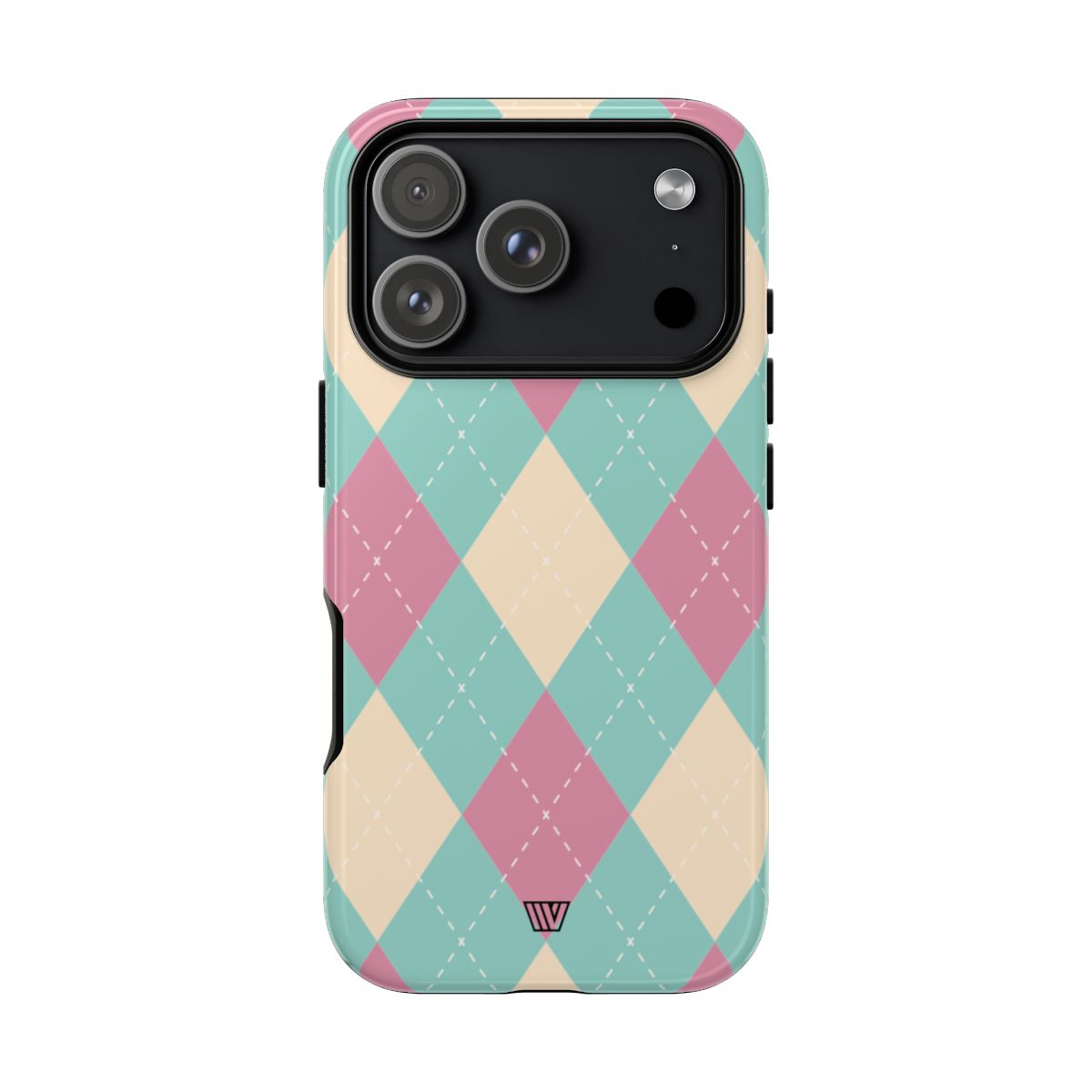 Blue Pink Beige Argyle Tough Phone Case – iPhone 18 Pro, Glossy