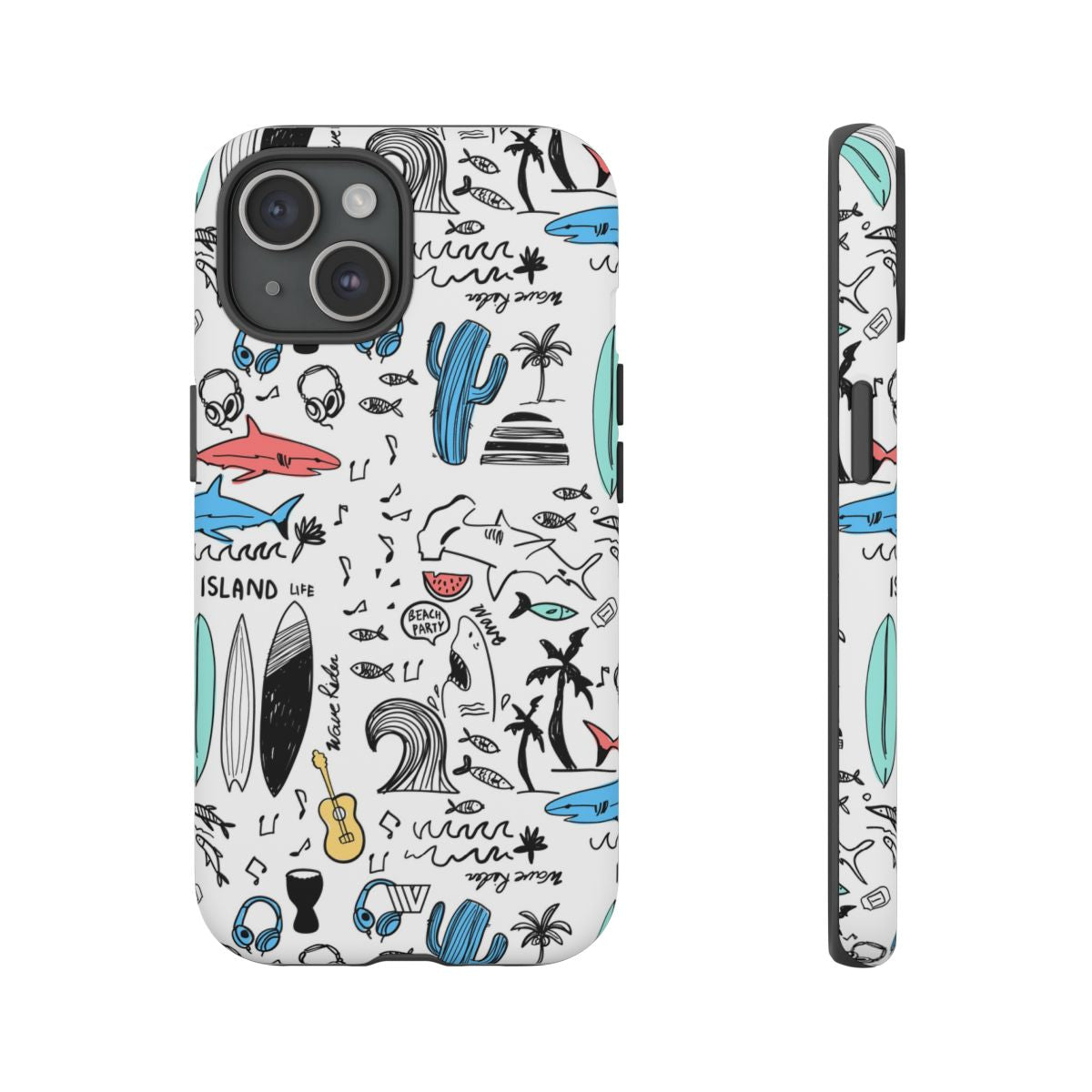 Doodle Beach Party Tough Phone Case – iPhone 15, Matte