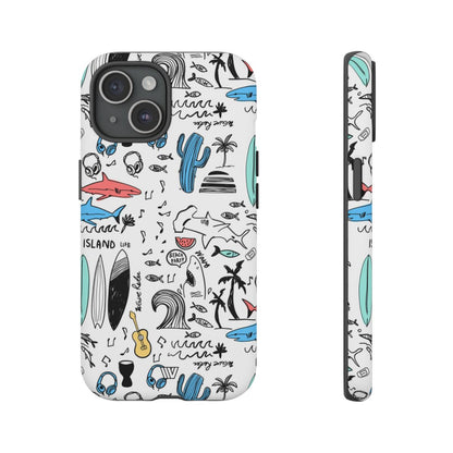 Doodle Beach Party Tough Phone Case – iPhone 15, Matte