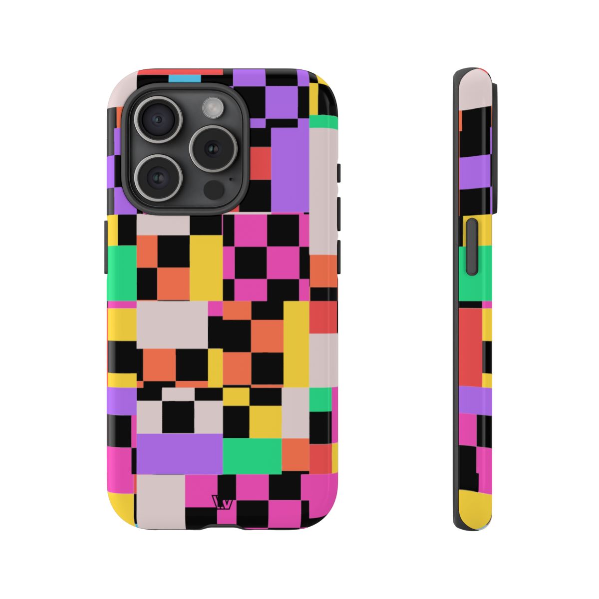 Mashed Up Checkerboard Tough Phone Case – iPhone 15 Pro, Glossy