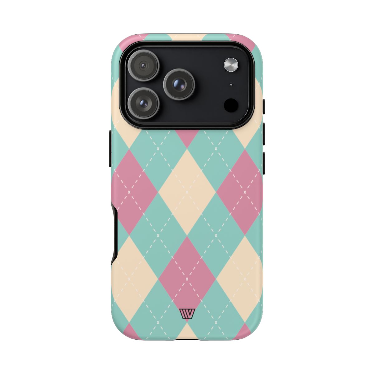 Blue Pink Beige Argyle Tough Phone Case – iPhone 17 Pro, Matte