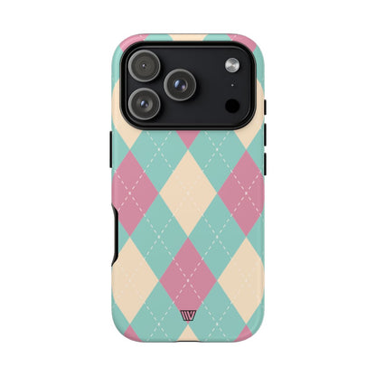 Blue Pink Beige Argyle Tough Phone Case – iPhone 17 Pro, Matte