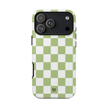 Pale Olive White Checkerboard Tough Phone Case – iPhone 18 Pro Max, Glossy