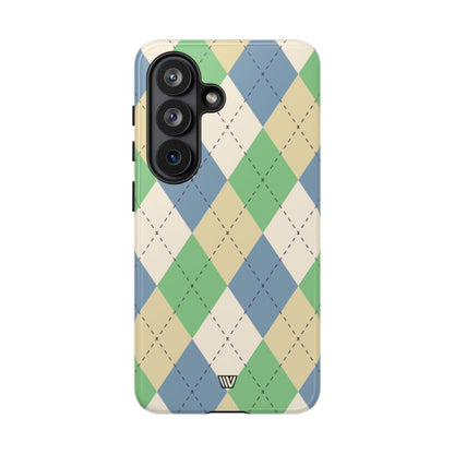 Green Blue Beige Argyle Tough Phone Case – Samsung Galaxy S26, Glossy