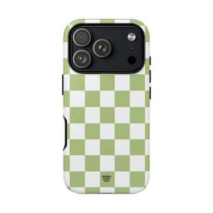 Pale Olive White Checkerboard Tough Phone Case – iPhone 18 Pro, Glossy