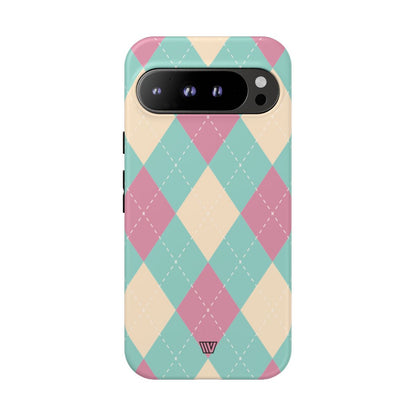 Blue Pink Beige Argyle Tough Phone Case – Google Pixel 9 Pro XL, Matte
