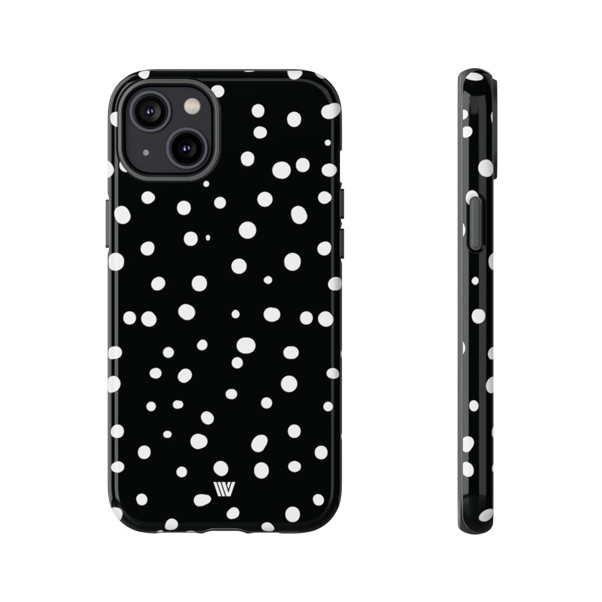 Black and White Dots Tough Phone Case – iPhone 14 Plus, Glossy