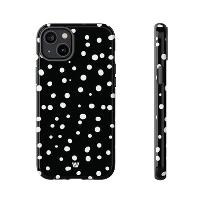 Black and White Dots Tough Phone Case – iPhone 14 Plus, Glossy