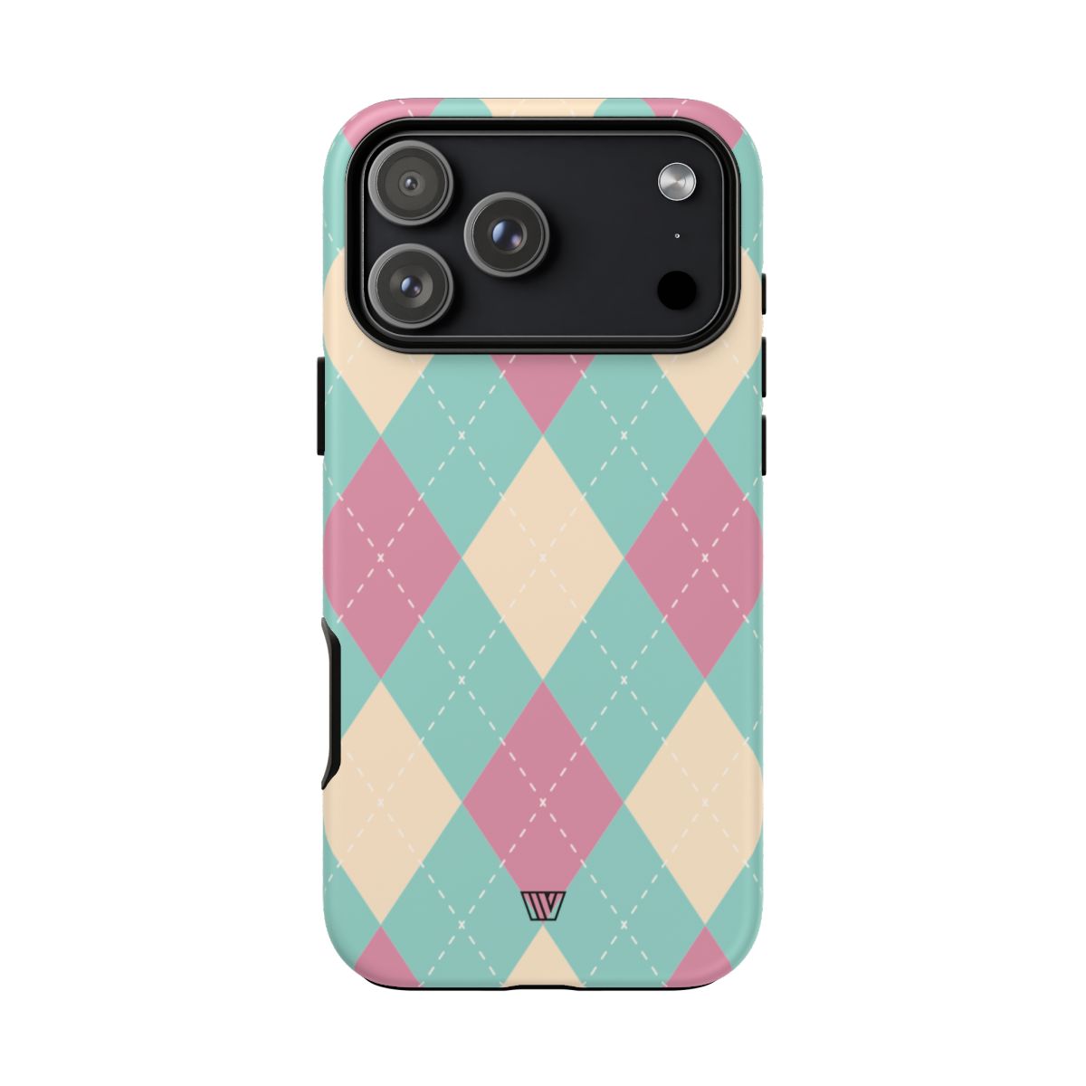 Blue Pink Beige Argyle Tough Phone Case – iPhone 17 Pro Max, Matte