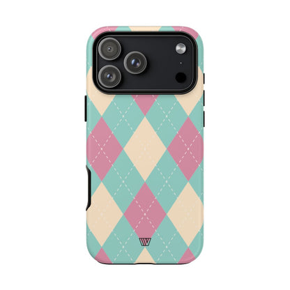 Blue Pink Beige Argyle Tough Phone Case – iPhone 17 Pro Max, Matte