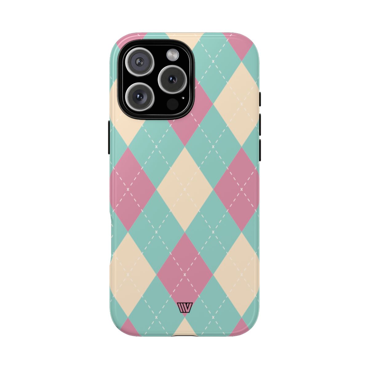 Blue Pink Beige Argyle Tough Phone Case – iPhone 16 Pro Max, Glossy