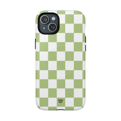 PALE OLIVE WHITE CHECKERBOARD | MagSafe Tough iPhone Case