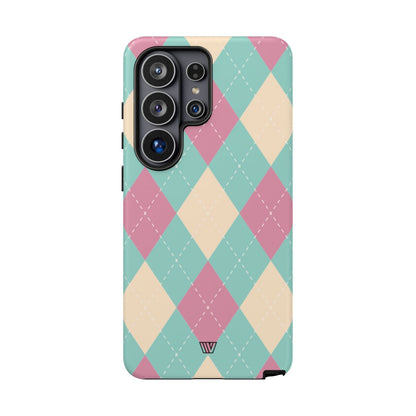 Blue Pink Beige Argyle Tough Phone Case – Samsung Galaxy S26 Ultra, Matte